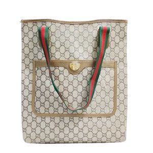 595235H V AUTHENTIC GUICCI.Gucci Plus Tote Bag Sherry Line Brown PVC